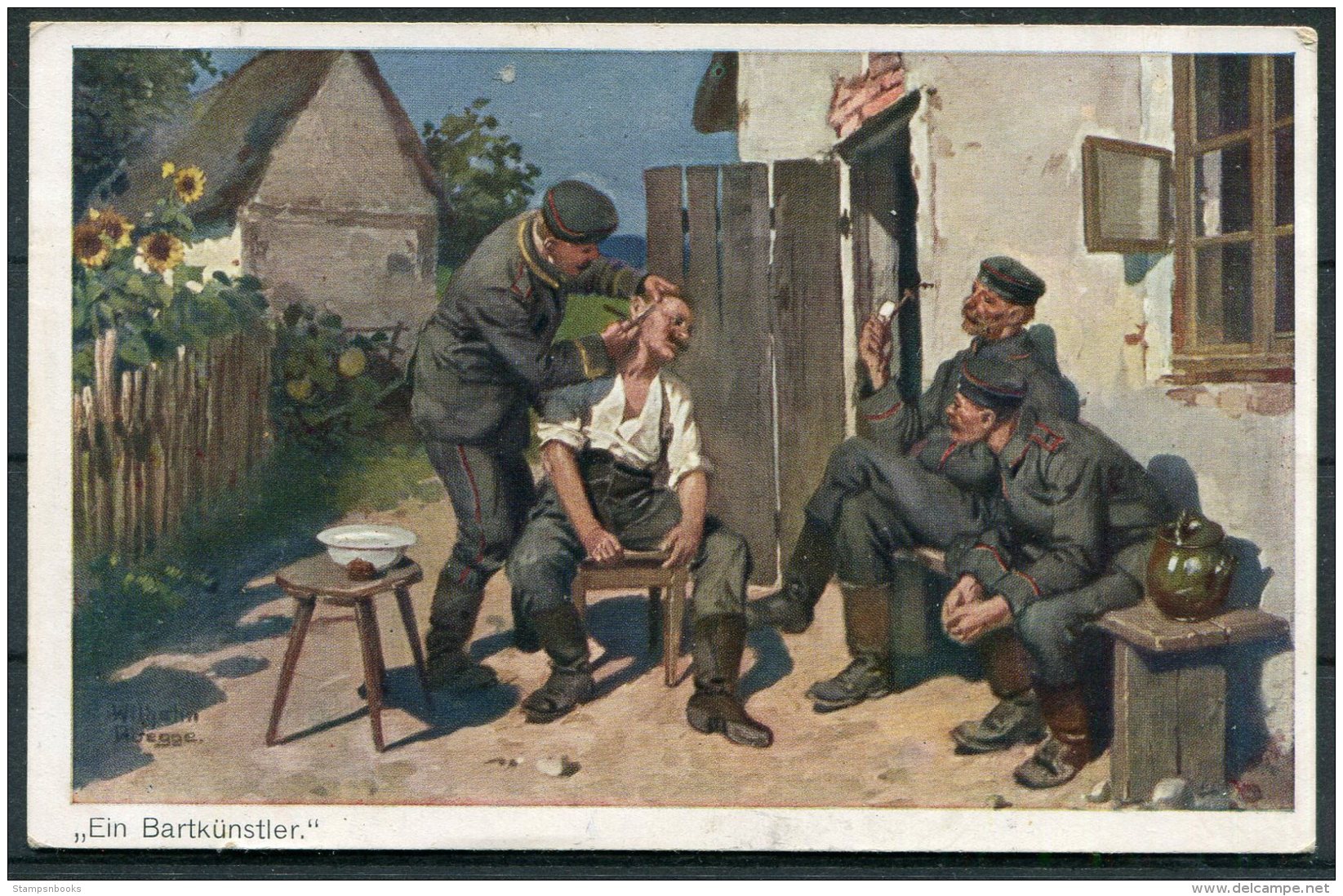 1916 'Ein Bartkunstler' Shaving Barber Art  Postcard - War 1914-18