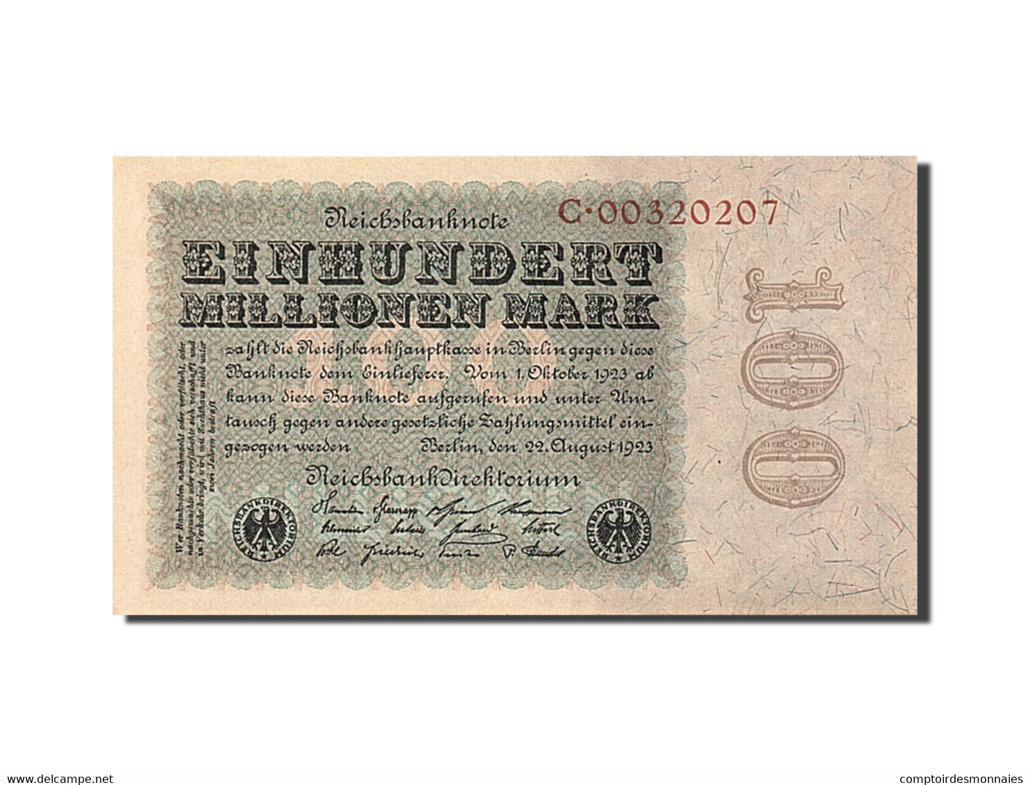 Billet, Allemagne, 100 Millionen Mark, 1923, 1923-08-22, KM:107a, NEUF - 100 Miljoen Mark