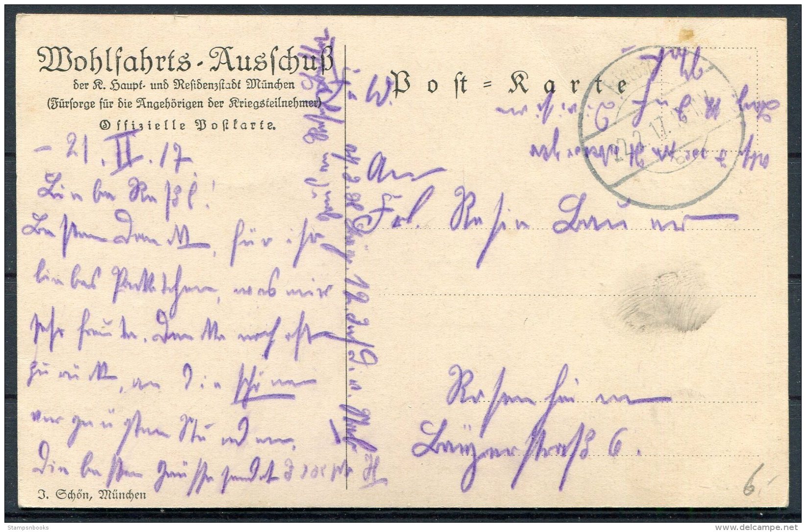 1917 Germany Feldpost Wohlfahrts B.W. Patriotic Postkarte - Patriotiques