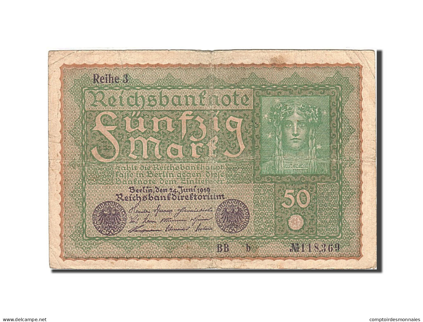 Billet, Allemagne, 50 Mark, 1915-1919, 1919-06-24, KM:66, B+ - 50 Mark