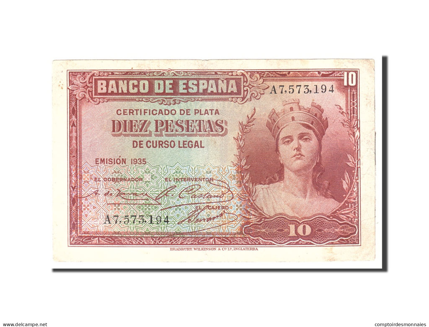 Billet, Espagne, 10 Pesetas, 1935, Undated, KM:86a, TTB - 10 Peseten