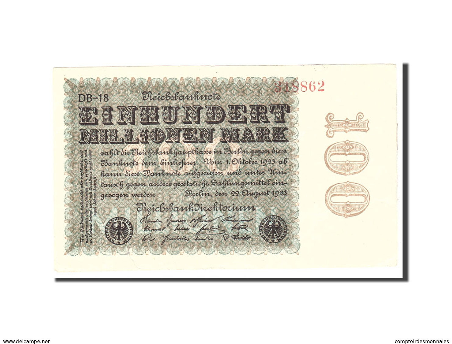 Billet, Allemagne, 100 Millionen Mark, 1923, 1923-08-22, KM:107e, TTB - 100 Mio. Mark