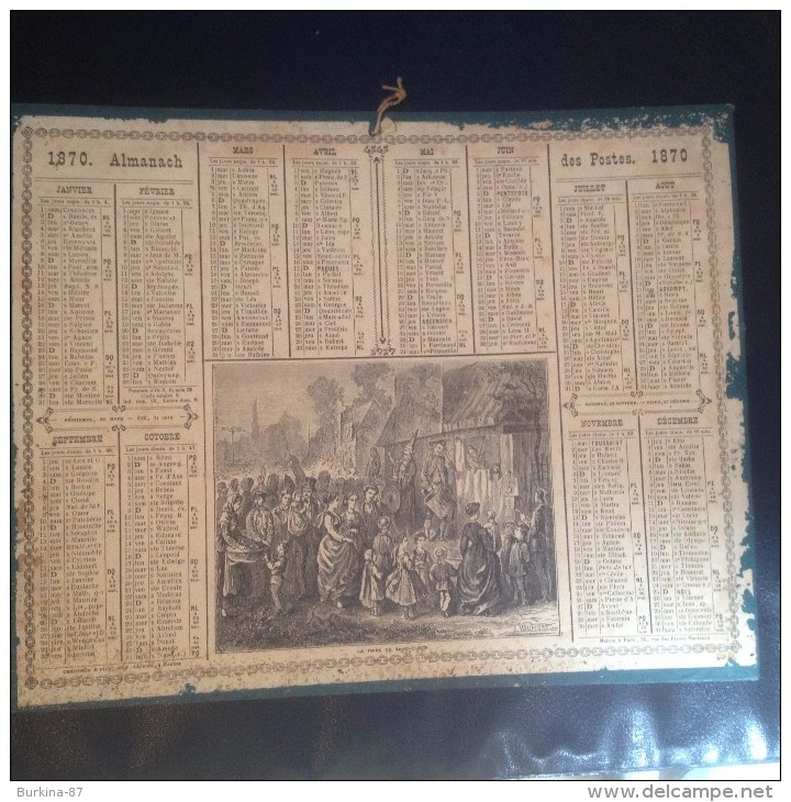 CALENDRIER, MURAL, ALMANACH DES POSTES,1870, La Foire De St Cloud - Groot Formaat: ...-1900