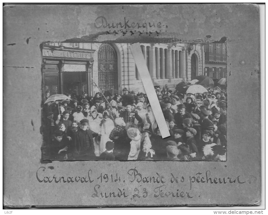 Lundi 23 Février 1914 Carnaval De Dunkerque Défilé Bande Des Pêcheurs 1 Carte Photo Carnaval Fête Us Coutumes Traditions - Lieux
