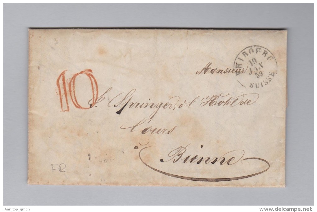Heimat FR FRIBOURG 1859-06-19 Stempel 10 Rot Auf Brief Ohne Marke - Briefe U. Dokumente