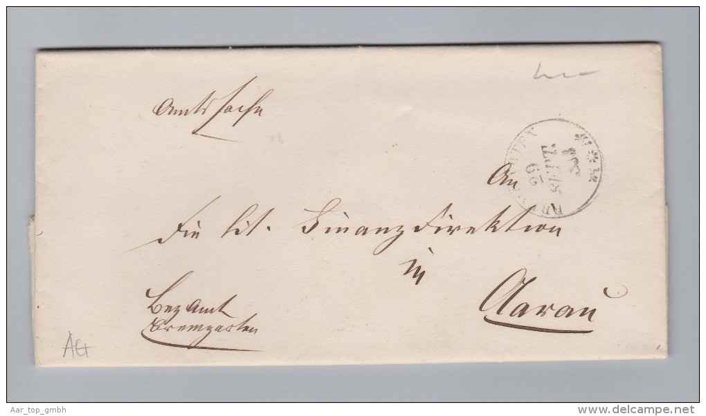 Heimat AG BREMGARTEN 1853-09-29 Amtsbrief Nach Aarau - 1843-1852 Kantonalmarken Und Bundesmarken