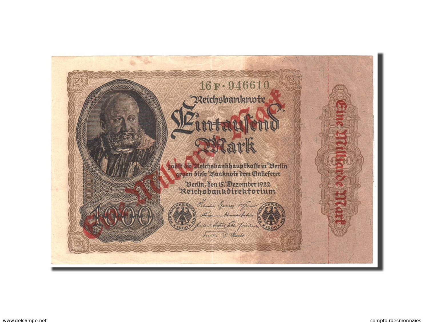 Billet, Allemagne, 1 Milliarde Mark On 1000 Mark, 1922, 1922-12-15, KM:113a - 1.000 Mark