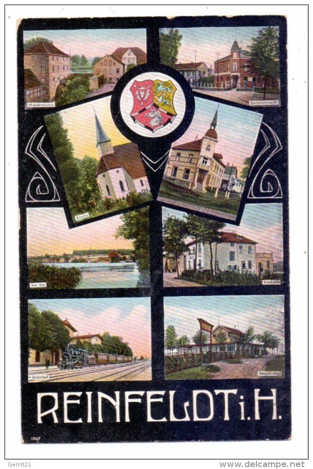 2067 REINFELD, Bahnhof, Seepavillon, Bahnhofshotel, Wassermühle, Kirchen..., 1915 - Bad Oldesloe