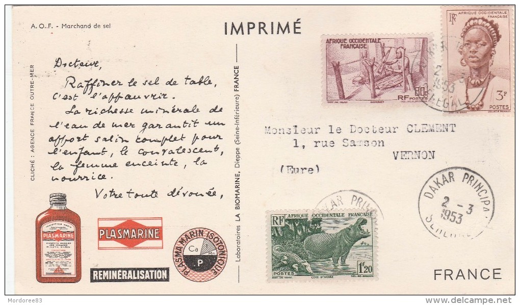 CPA AOF  PUB PLASMARINE POUR VERNON FRANCE                                 TDA67 - Used Stamps