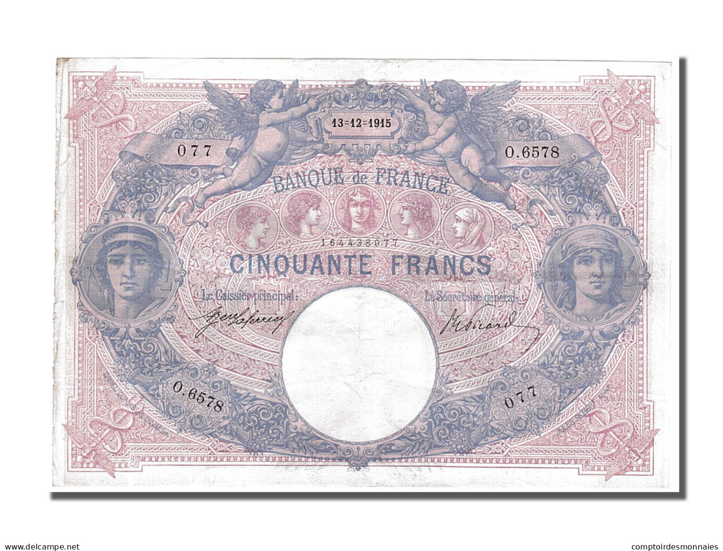 Billet, France, 50 Francs, 50 F 1889-1927 ''Bleu Et Rose'', 1915, 1915-12-13 - 50 F 1889-1927 ''Bleu Et Rose''