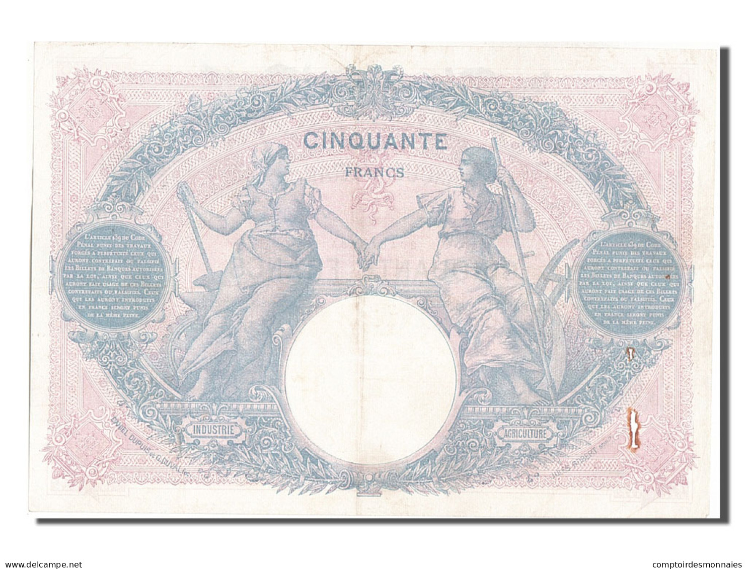 Billet, France, 50 Francs, 50 F 1889-1927 ''Bleu Et Rose'', 1918, 1918-08-07 - 50 F 1889-1927 ''Bleu Et Rose''