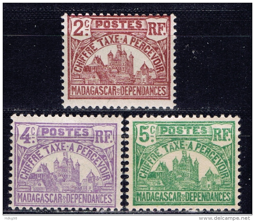 RM+ Madagaskar 1908 Mi 8-10 Mnh Portomarken: Regierungsgebäude - Portomarken