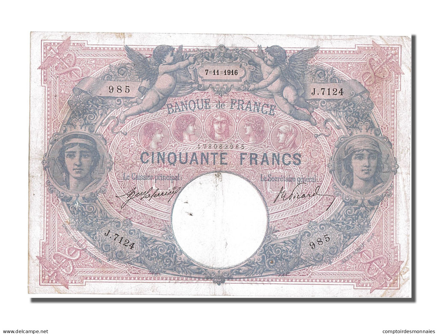 Billet, France, 50 Francs, 50 F 1889-1927 ''Bleu Et Rose'', 1916, 1916-11-07 - 50 F 1889-1927 ''Bleu Et Rose''