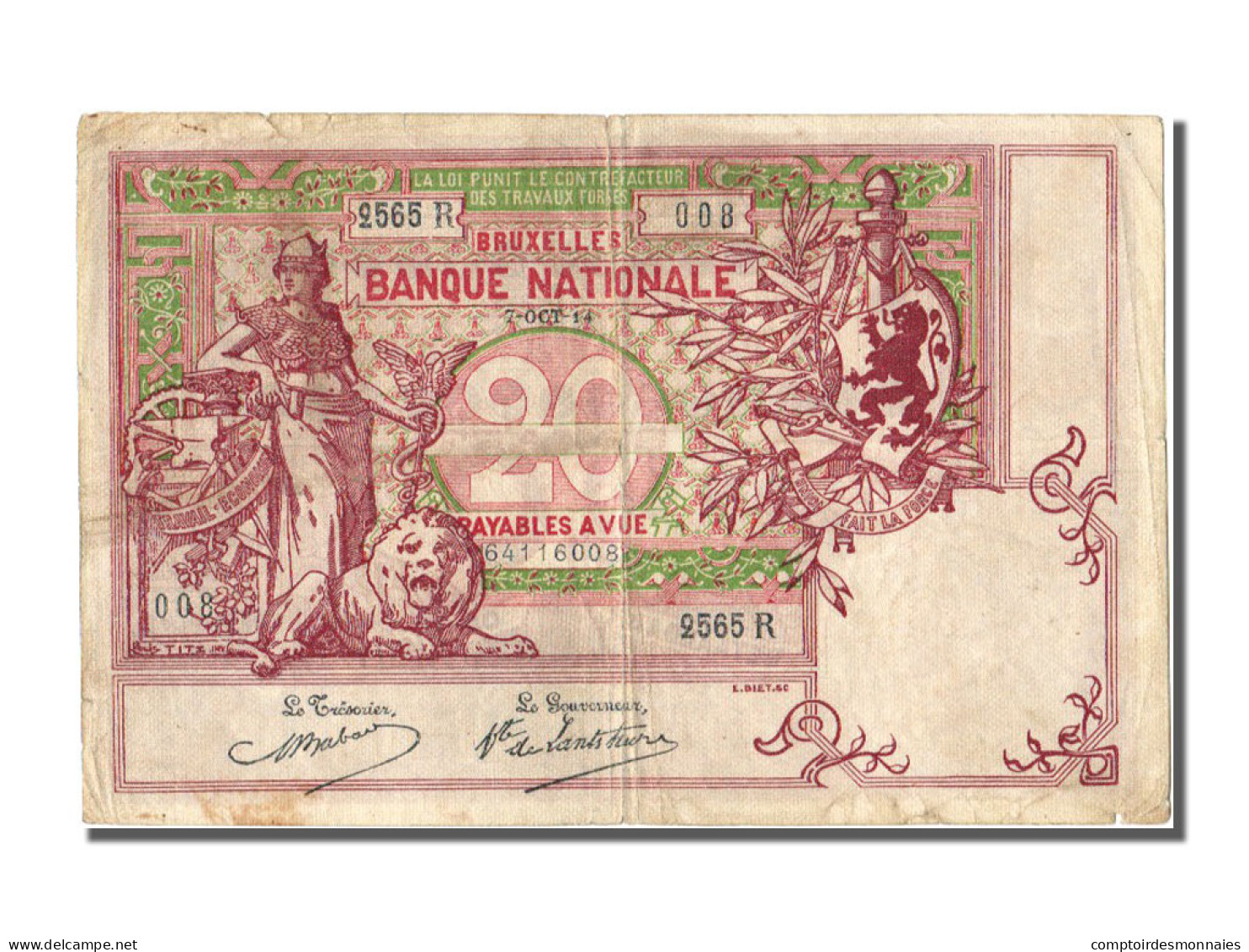 Billet, Belgique, 20 Francs, 1914, 1914-10-07, TTB - [ 1] …-1830 : Before Independence
