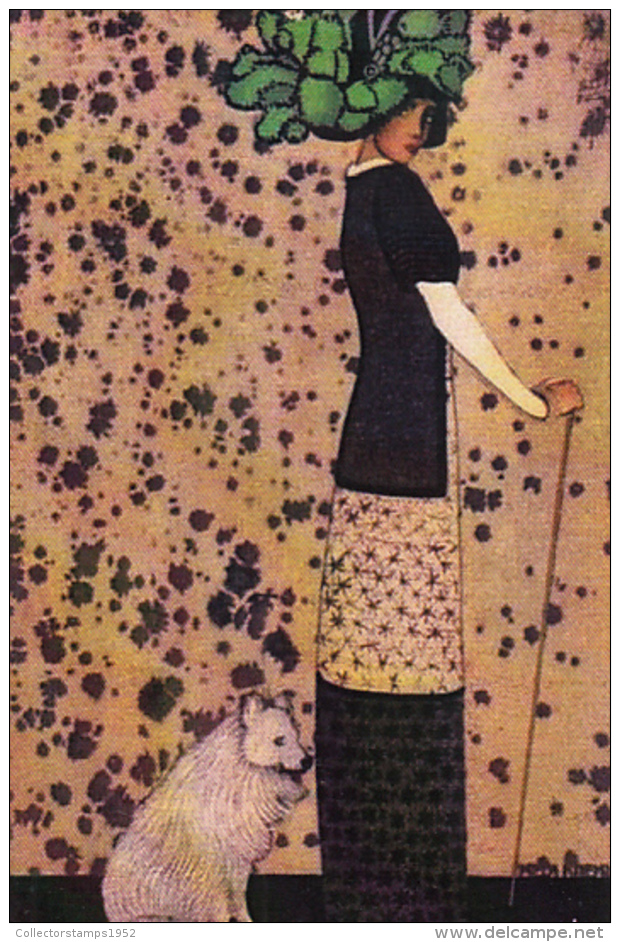 46817- MELA KOEHLER- WOMAN WITH DOG, ILLUSTRATION, VINTAGE REPRINT - Koehler, Mela