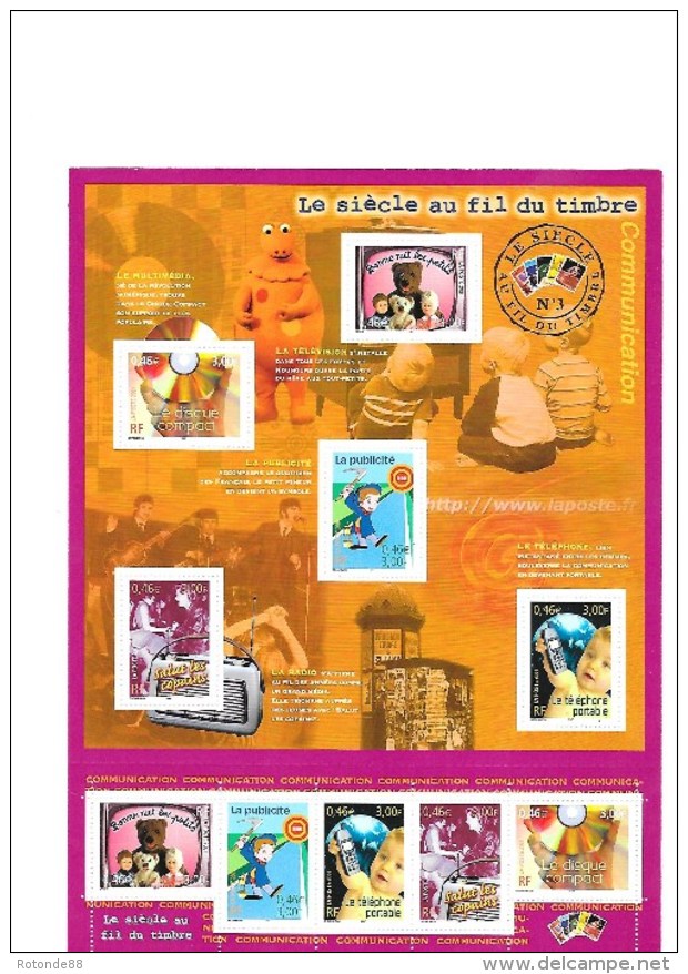 Collection les 6 documents"Le siècle au fil du timbre" sous chemise d'origine avec 10 timbres par documents