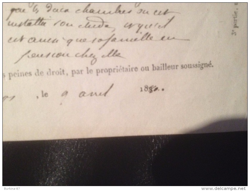 DÉCLARATION, ENREGISTREMENT DE LOCATION VERBALE , 1880 , LIMOGES - Other & Unclassified