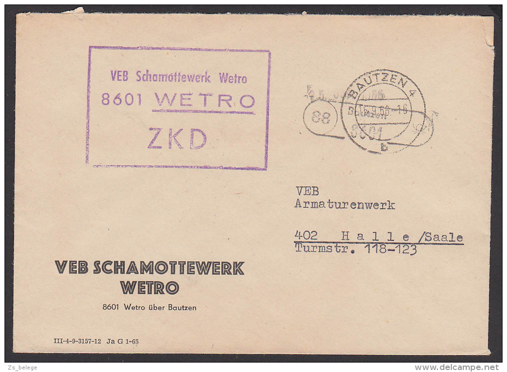 DDR ZKD Kastenstempel VEB Schamottewerk WETRO Poststellenstempel (88) Bautzen - Other & Unclassified