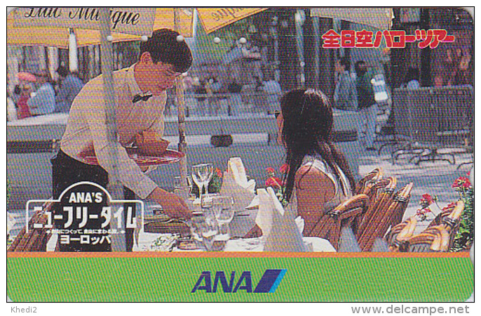TC Japon / 110-016 - AVIATION - ANA AIRLINES - PARIS / Terrasse De Café - Japan Phonecard / FRANCE Rel. - Avion 2114 - Japan