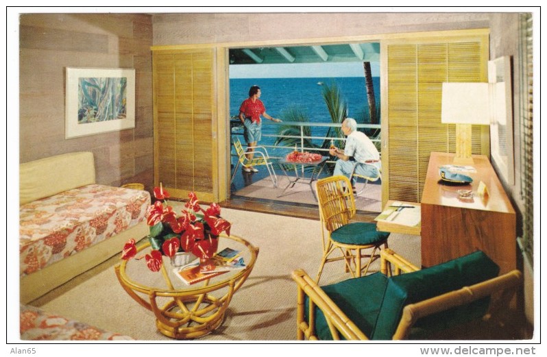 Kailua Kona, Island Of Hawaii, Kona Inn Lodging Room Interior View, Decor, C1960s Vintage Postcard - Big Island Of Hawaii