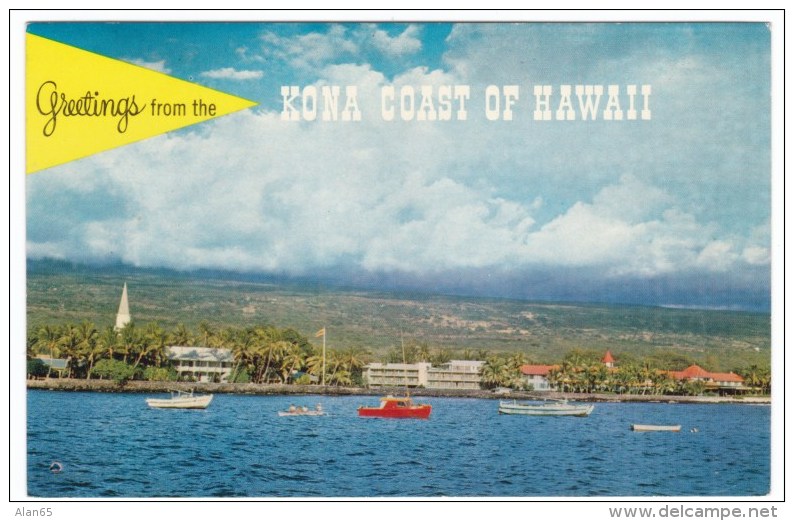 Kailua, Kona, Island Of Hawaii, View Of Coastline, Boats In Water, C1950s Vintage Postcard - Big Island Of Hawaii