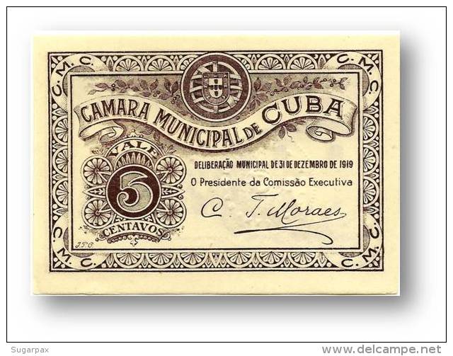 CUBA - Cédula  5 Centavos - 31.12.1919 - M. A. 804 - C/ Selo Branco - Portugal EMERGENCY PAPER MONEY NOTGELD - Portogallo