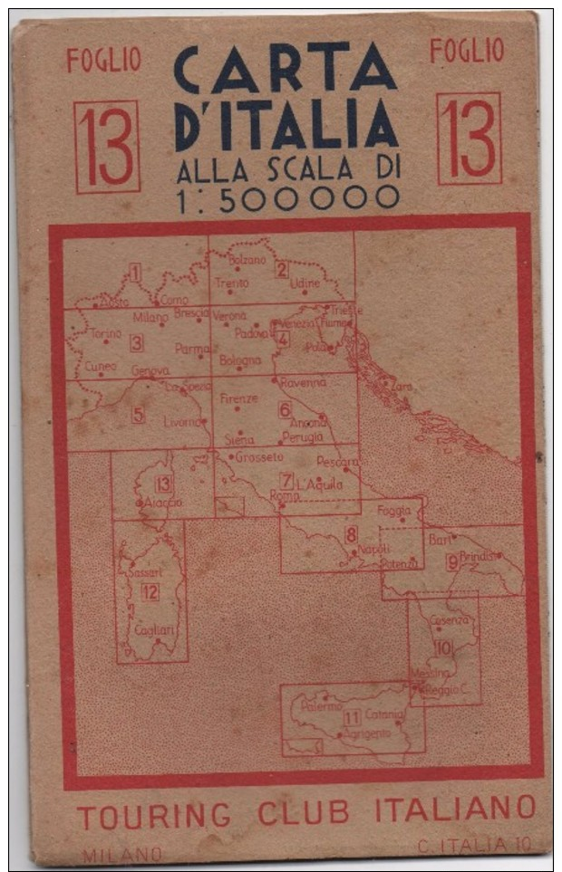 Touring Club Italiano, 1948: Carta D'Italia, Foglio 13 (Corsica, Corse, Isola D'Elba, Pianosa, Capraia, Montecristo) - Cartes Géographiques