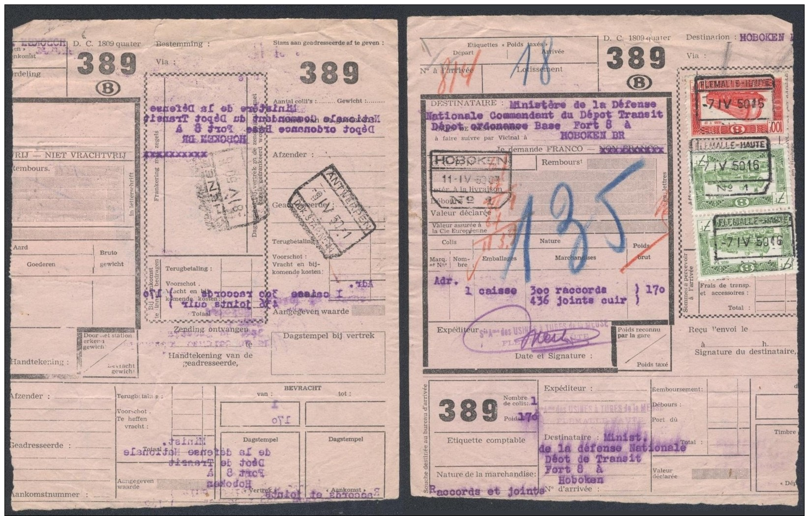 AE196 Etiquettes Colis De Flémalle à Hoboken 1950 - Autres & Non Classés