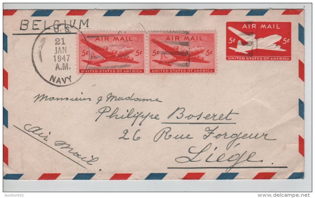 USA Air Mail Cover Written From Ponape Caroline Islands C.US Navy 21/1/1947 To Liège Belgium PR3321 - Lettres & Documents