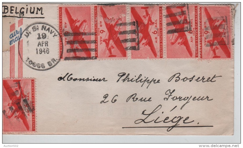 USA Air Mail Cover Written From Ponape Caroline Islands C.US Navy 19/4/1946 To Liège Belgium PR3323 - Lettres & Documents