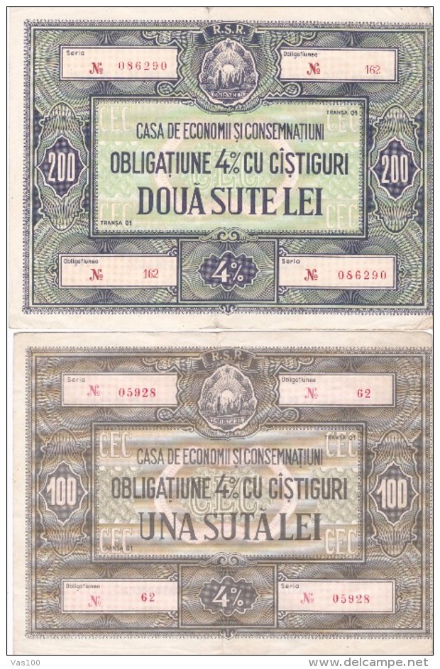 Romania 200 LEI + 100 LEI CEC - Home Savings Bank Bond - - Romania