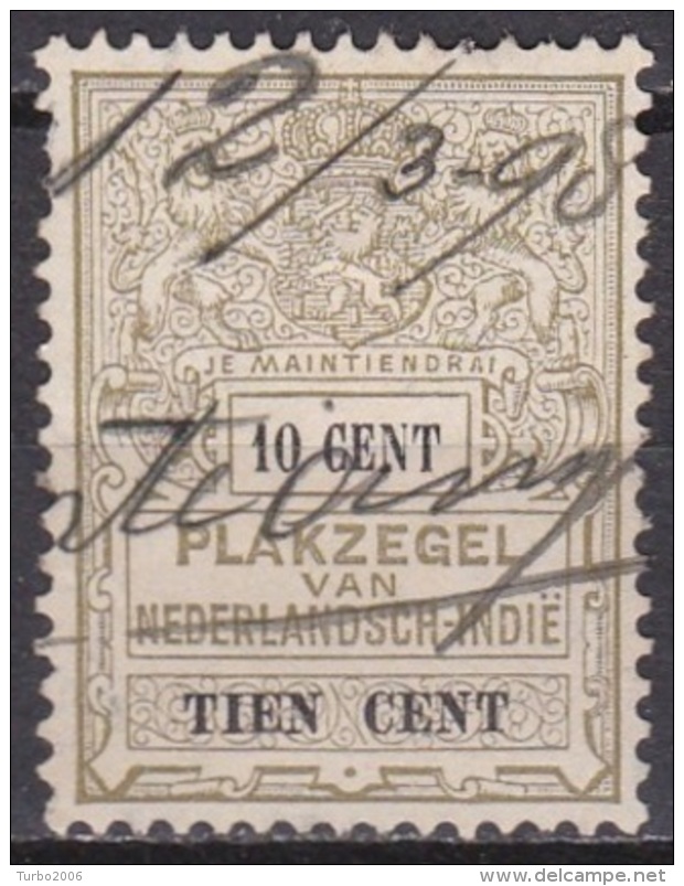 Ned. Indië: 1898 Plakzegel Van N. Ind. 10 Cent Revenue / Fiscaal Met Penvernietiging - Indes Néerlandaises