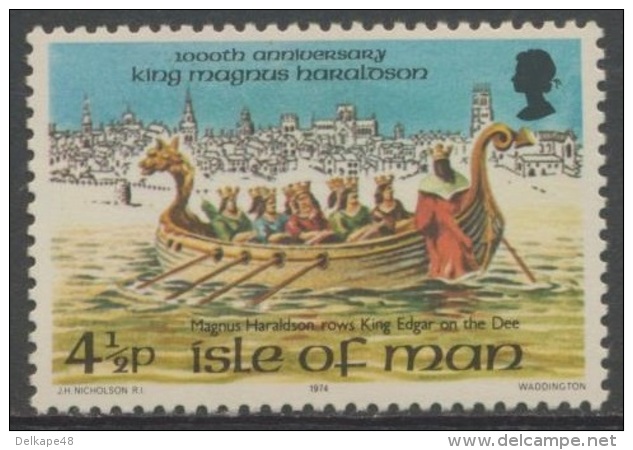 Isle Of Man 1974 Mi 45 YT 33 Sc 45 ** Magnus Harldson Rows King Edgar On The Dee / Ruderboot / Canot / Roeiboot - Boten