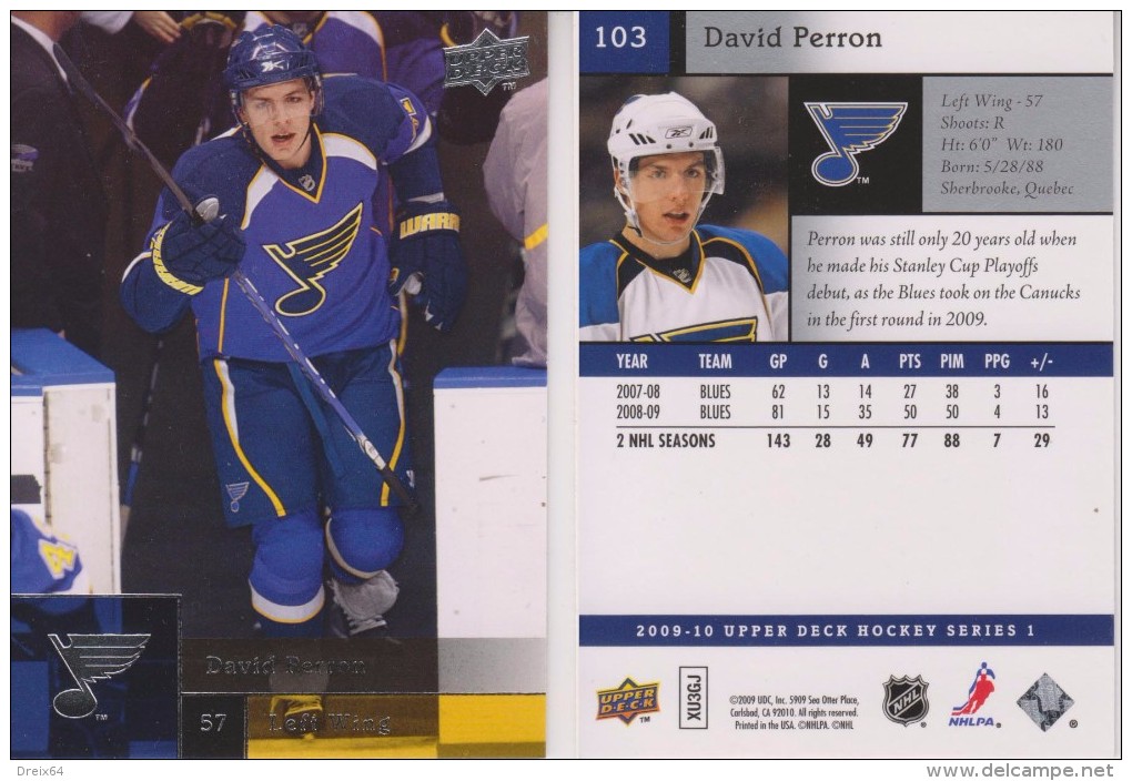 // Frais De Port Offert \\ Carte Hockey Trading Card DAVID PERRON - 2007 à 2009 CANADA Upper Deck BLUES ST LOUIS - 2000-Now