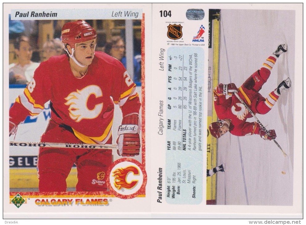 Carte Hockey Trading Card PAUL RANHEIM - 1990 1991 CANADA CALAGARY FLAMES - 1990-1999