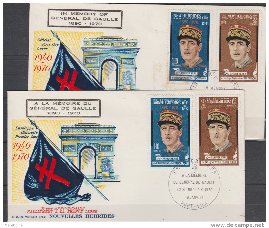 Nouvelles Hebrides  1970   N°294/95 + 296/97  Obitéré. 2  Enveloppes Premier Jour  = C. De Gaulle - Used Stamps