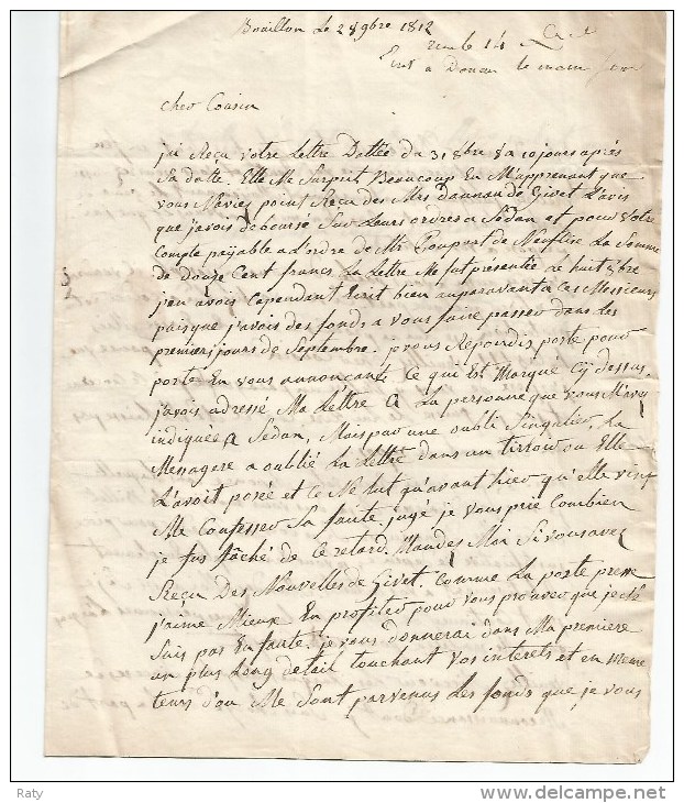 7  BOUILLON , Marque Linéaire Noire  Du  28 Octobre 1812. - 1815-1830 (Holländische Periode)