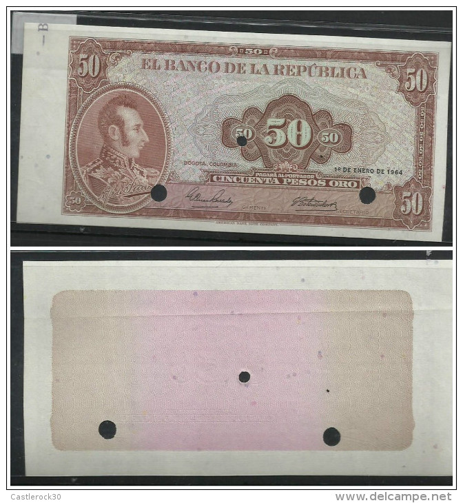 O) 1964 COLOMBIA, ERROR PROOF, BANKNOTE 50 PESOS ORO-CINCUENTA PESOS, GENERAL MARSHAL ANTONIO JOSE DE SUCRE, XF - Colombia