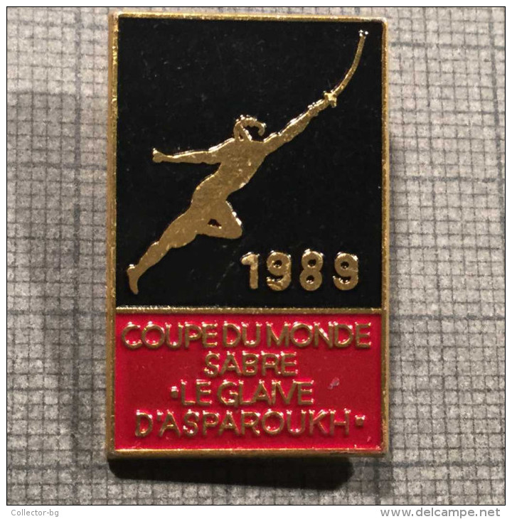 RARE INTERNATIONAL TOURNAMENT FENCING Small-sword Skewer 1989 France PIN BADGE - Fencing