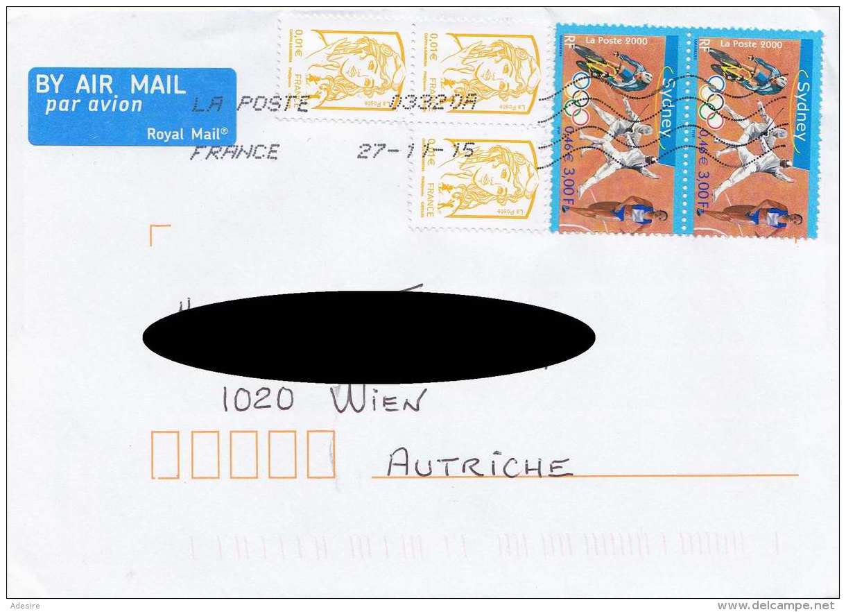 FRANKREICH 2015 - Schöne 6 Fach Frankierung Auf Brief + Seltener Verschlußmarke - Covers & Documents