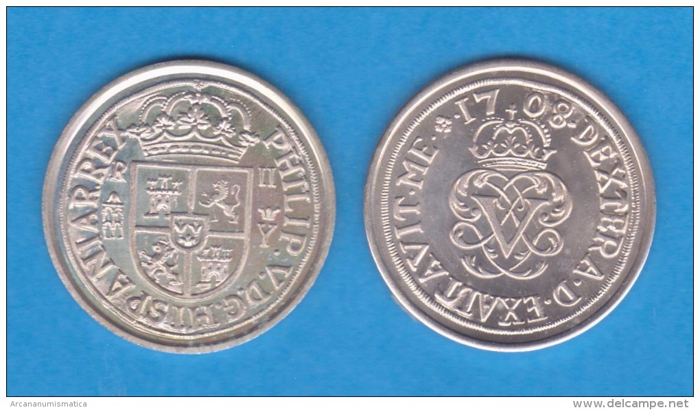 FELIPE V 2 Reales 1.708 Plata Segovia Y. Corona Entre 1708   PLATA/SILVER  SC/UNC   Réplica  DL-11.868 - Fausses Monnaies