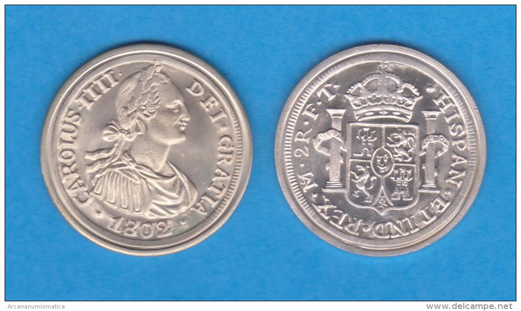 CARLOS IV 2 REALES 1802 Plata F.T. Mejico   PLATA/SILVER  SC/UNC   Réplica  DL-11.869 - Fausses Monnaies