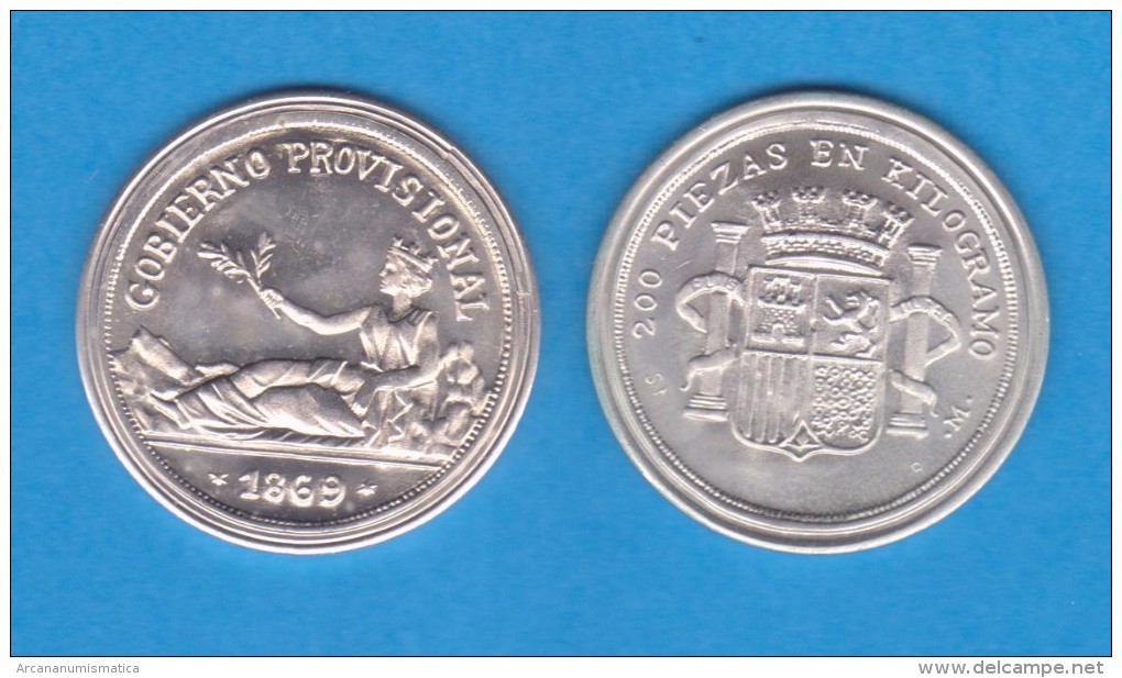 GOBIERNO PROVISIONAL 1 PESETA 1.869 Plata Réplica  "GOBIERNO PROVISIONAL"  HISPANIA SC/UNC  Réplica  DL-11.870 - Test- Und Nachprägungen