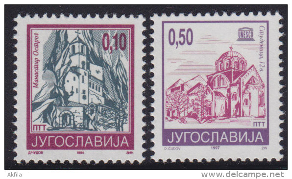 4. Yugoslavia, 1994, Definitive - Monasteries, MNH (**) Michel 2686-2687 - Unused Stamps