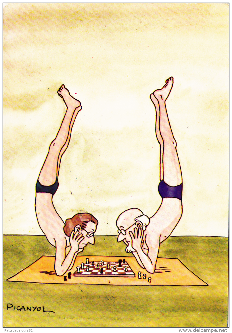 CPSM Sport Jeu Echecs Chess Joueurs D' Echecs Chess-board Yoga Sayanasana Humour Illustrateur PICANYOL - Echecs