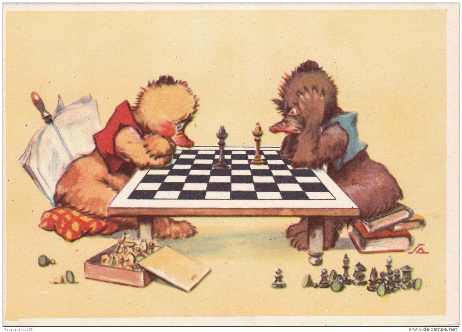 CPSM Sport Jeu Echecs Chess Joueurs D' Echecs Chess-board Animal Humanisé Canard Humour Illustrateur - Echecs