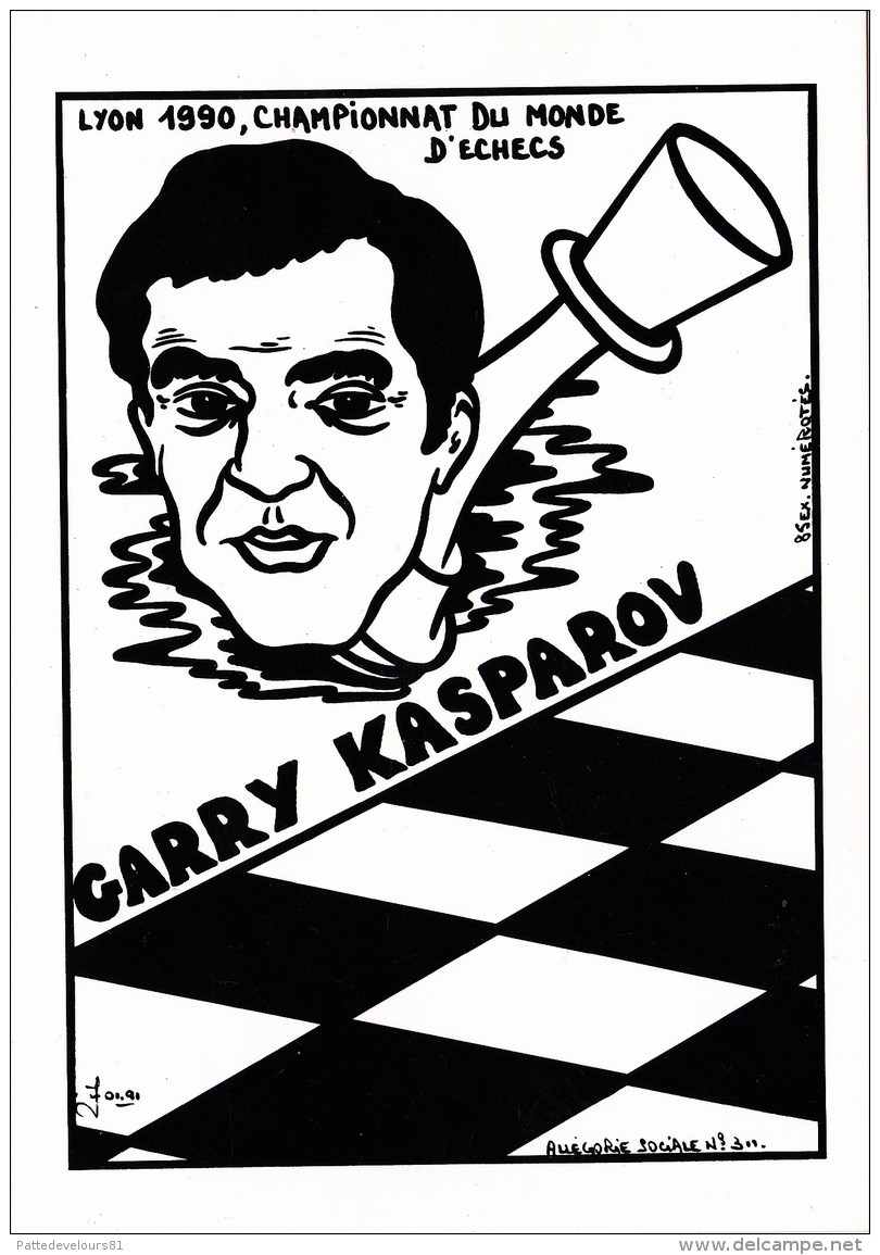 CPSM LYON Sport Jeu Championnat Du Monde D' Echecs Chess G. KASPAROV  Caricature Tirage Limité Illustrateur LARDIE - Echecs