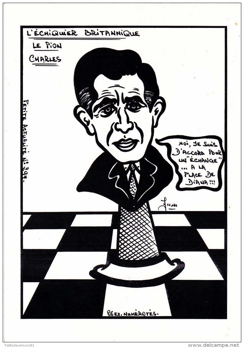 CPSM Sport Jeu Echecs Chess L' Echiqier Britannique Le Pion CHARLES Caricature Tirage Limité Illustrateur LARDIE - Echecs