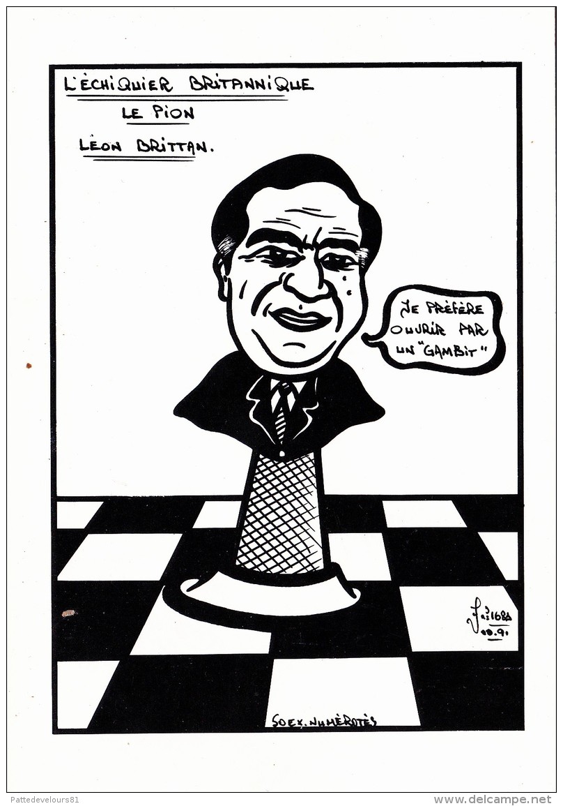 CPSM Sport Jeu Echecs Chess L' Echiqier Britannique Le Pion Leon BRITTAN Caricature Tirage Limité Illustrateur LARDIE - Echecs