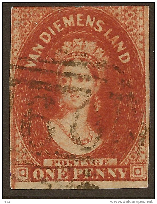 TASMANIA 1857 1d Brick-red QV SG 27 U #VI522 - Usati